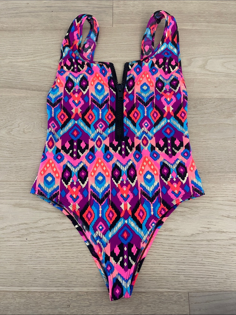 Women’s wicked weasel Neon Aztec One-Piece Swimsuit with Front Zip